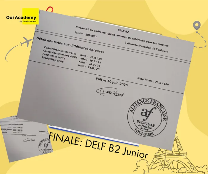 Bảng điểm DELF B2 của Thuỳ P., điểm cuối 73.5/100